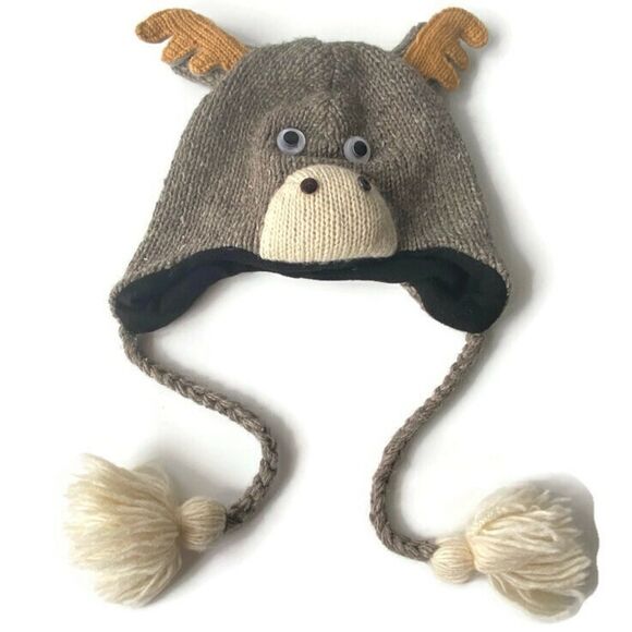 Kids Moose Knit Beanie Hat OS - Picture 1 of 6